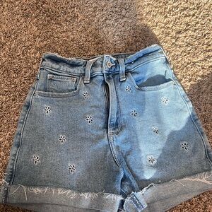 Hollister Blue Jean Shorts with Floral Embroidery
